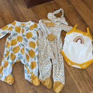 Baby Girl Mustard Yellow Bundle Footies and Onesie 0-3 Months